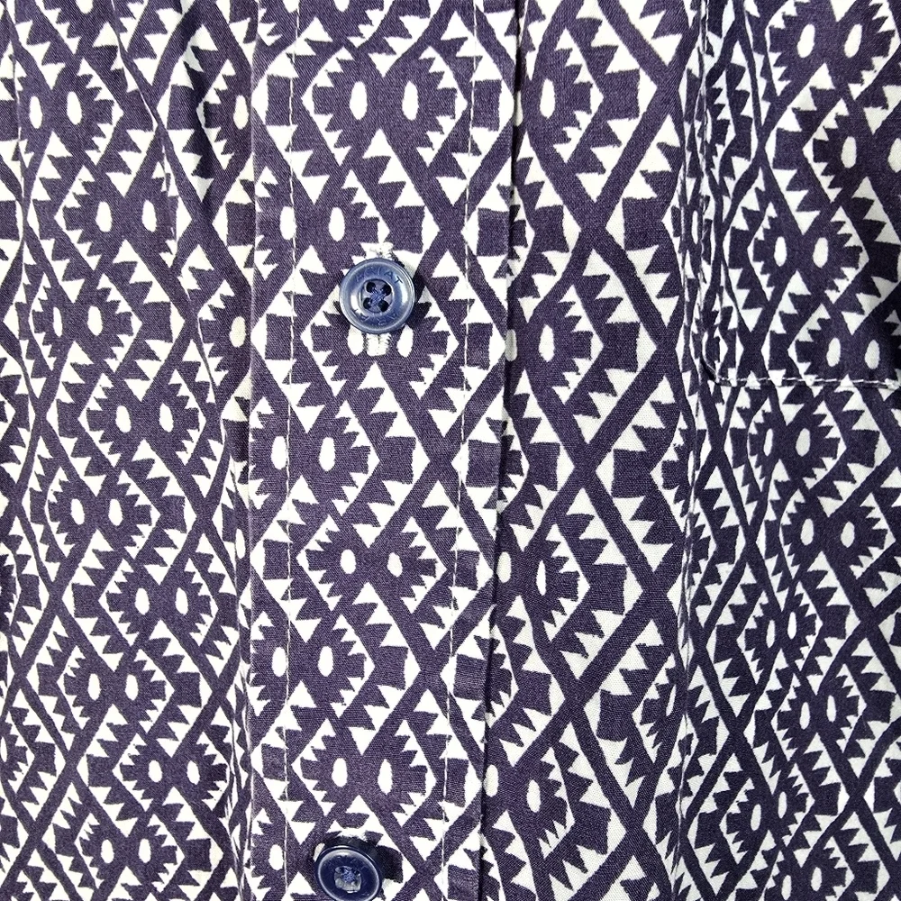 Ariat Men's Short Sleeve Navy & Light Blue Geometric Button Up Shirt Collar Med